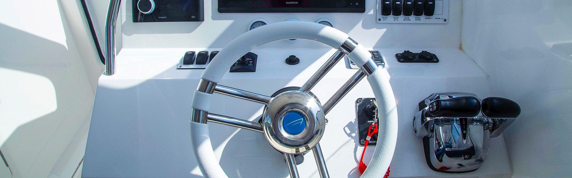 Steering wheel on a boat from Aldhaen Marine