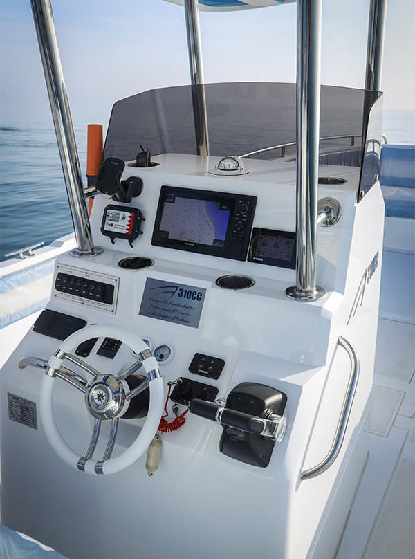 The navigation console features on a boat from Aldhaen Marine
